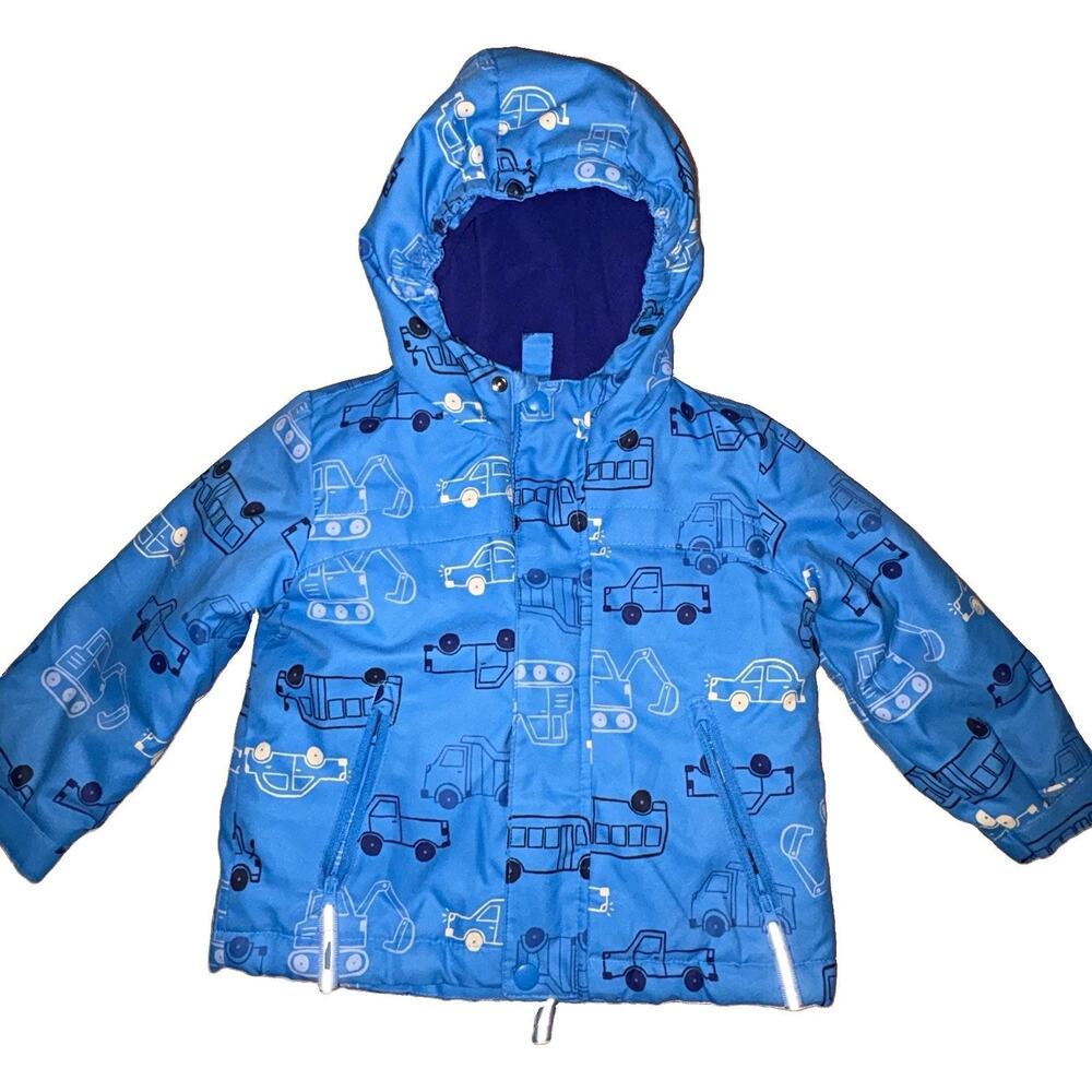 Cat & Jack Boys 2T Blue Hooded Lined Full Zip Vehicle Print Jacket